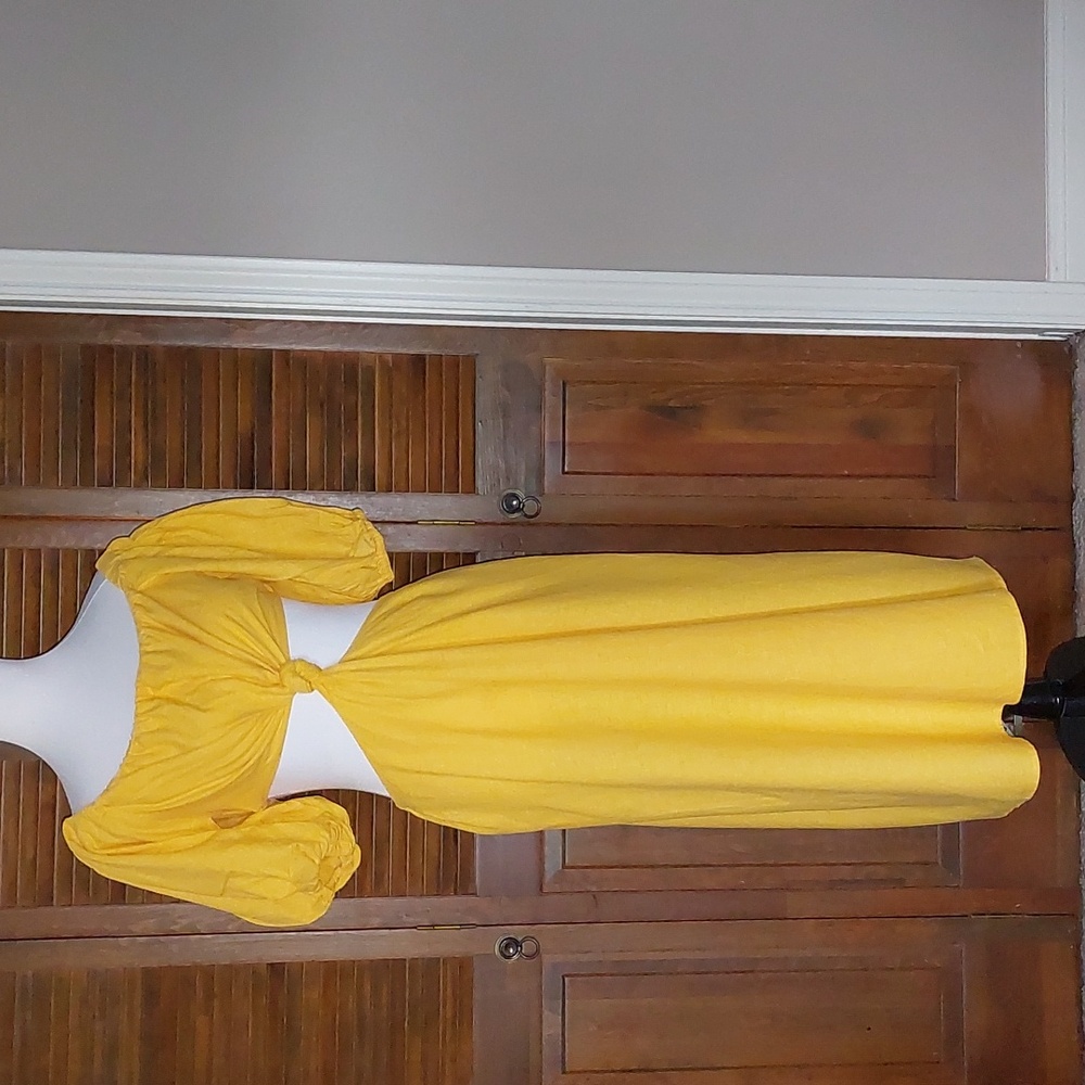 Farm Rio Yellow Off The Shoulder Knotted Cut Out Maxi Dress Sz M - Picture 6 of 14